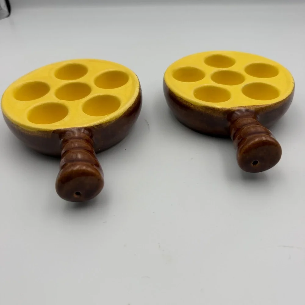Vintage Modèle Déposé French Ceramic Escargot Snail Dishes Set of 2 Yellow Brown